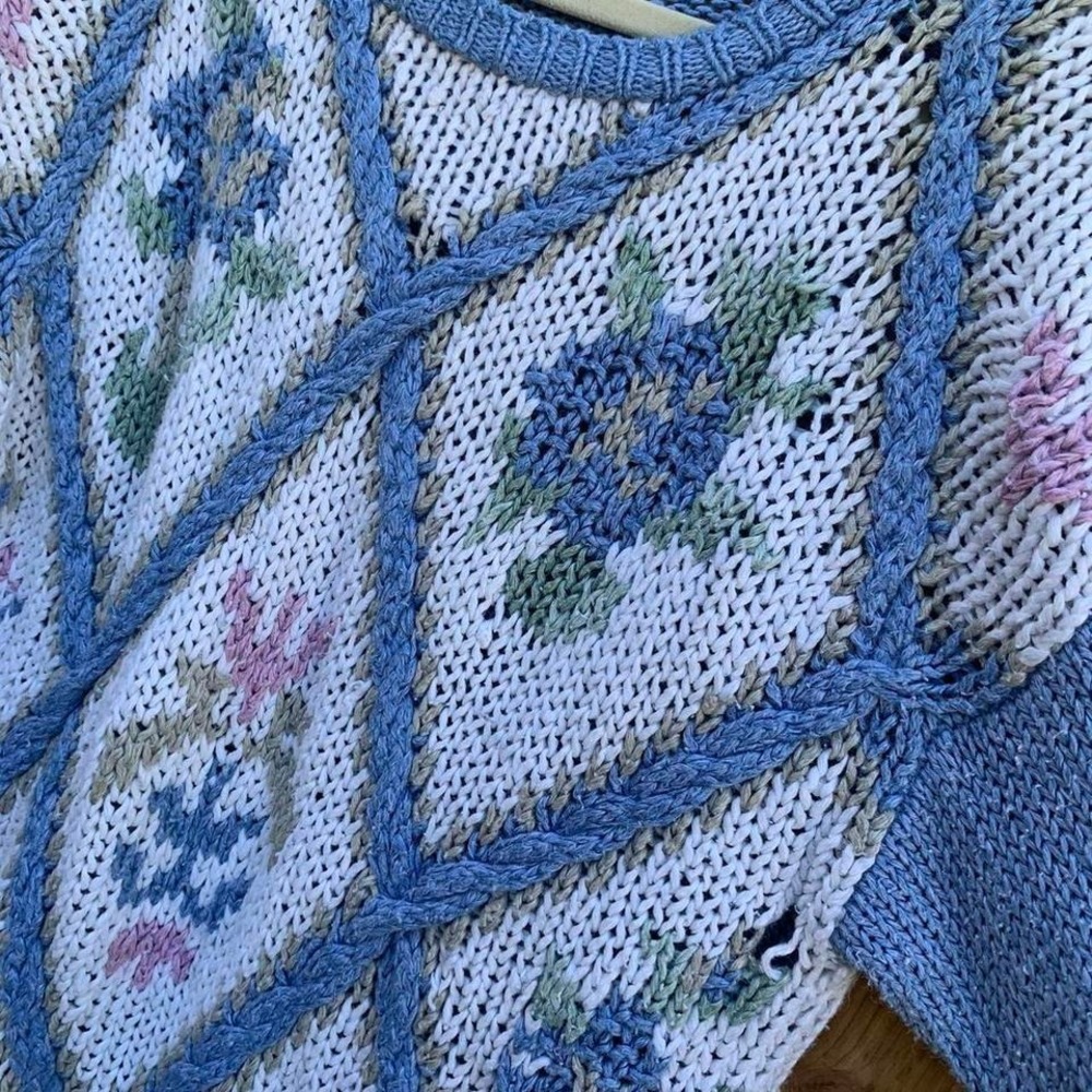 Vintage nuggets sweater, medium, blue white, granny fall winter cottagecore - Picture 2 of 4
